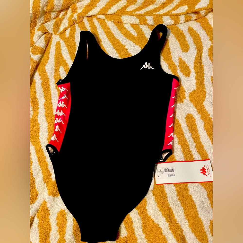 Kappa Black and Red Athletic One Piece Swimsuit